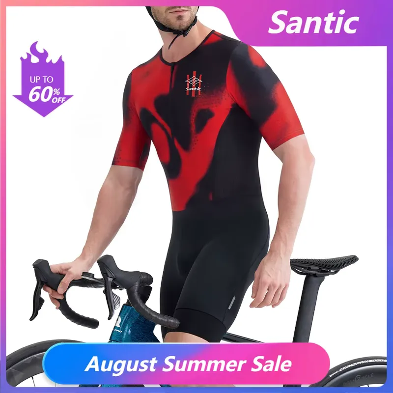 Santic Macacão Triatlo Masculino Manga Curta com Almofada