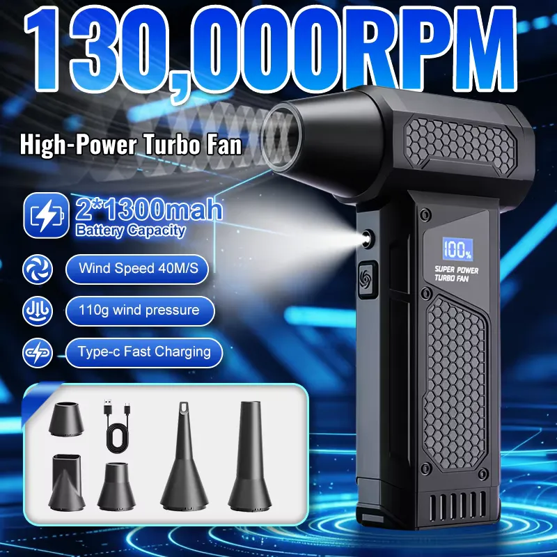 Soprador de Ar 2026 - Alta Potência, Mini Turbo, 2600mAh, LED