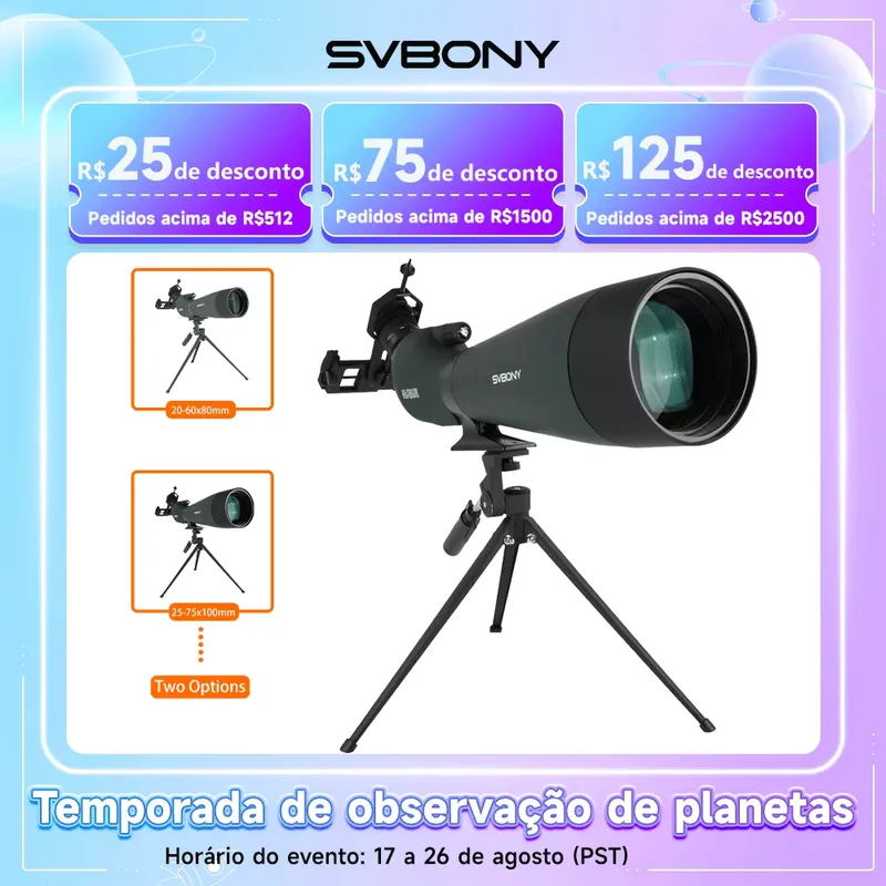 SVBONY Luneta de Observação 25-75x100 para Tiro e Natureza