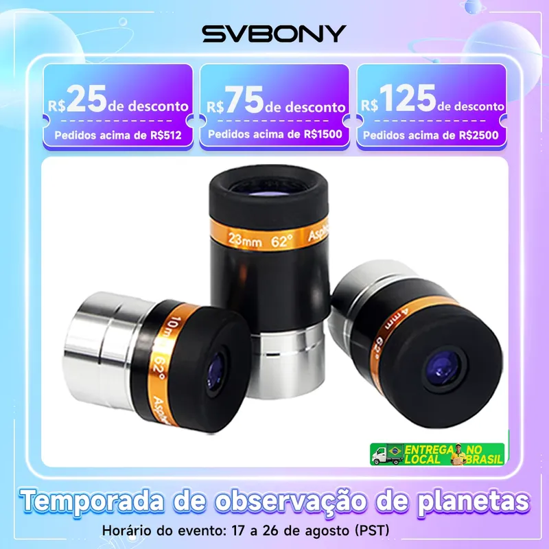 SVBONY Oculares Telescópio 4/10/23mm Ângulo Amplo 62°