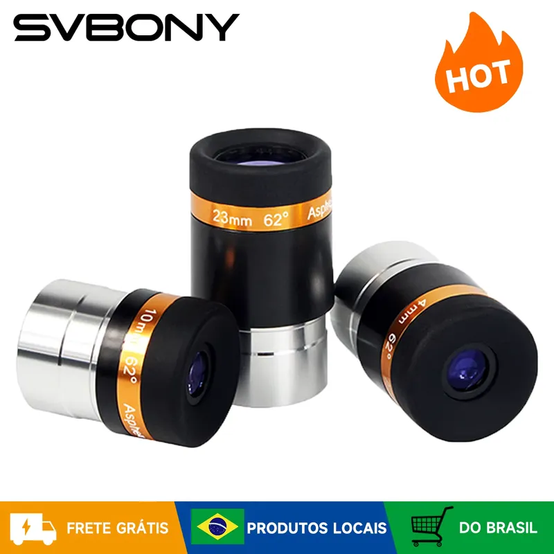 SVBONY Oculares Telescópio 4/10/23mm Grande Angular 62°