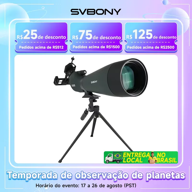 SVBONY SV28A Telescópio 25-75x100 e 20-60x80 FMC