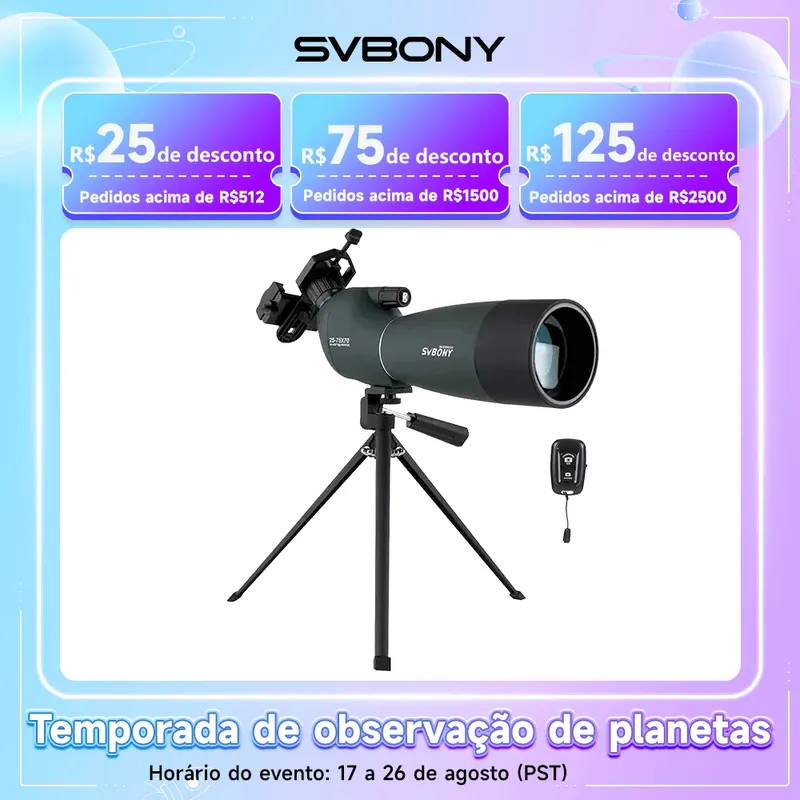 SVBONY Telescópio 50/60/70mm Zoom Poderoso Prisma PORRO