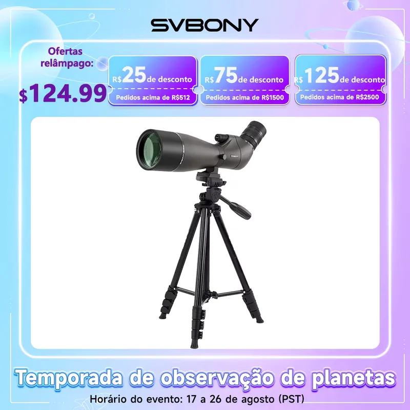 SVBONY Telescópio 25-75x80mm com Ocular Removível
