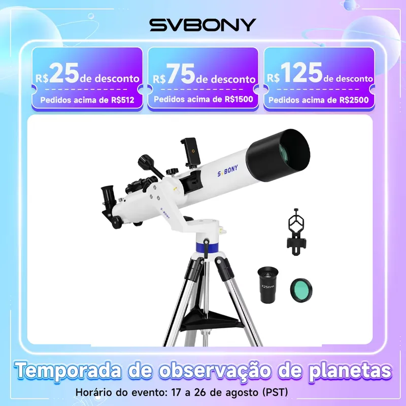 SVBONY Telescópio Astronômico 90mm Refrator Profissional