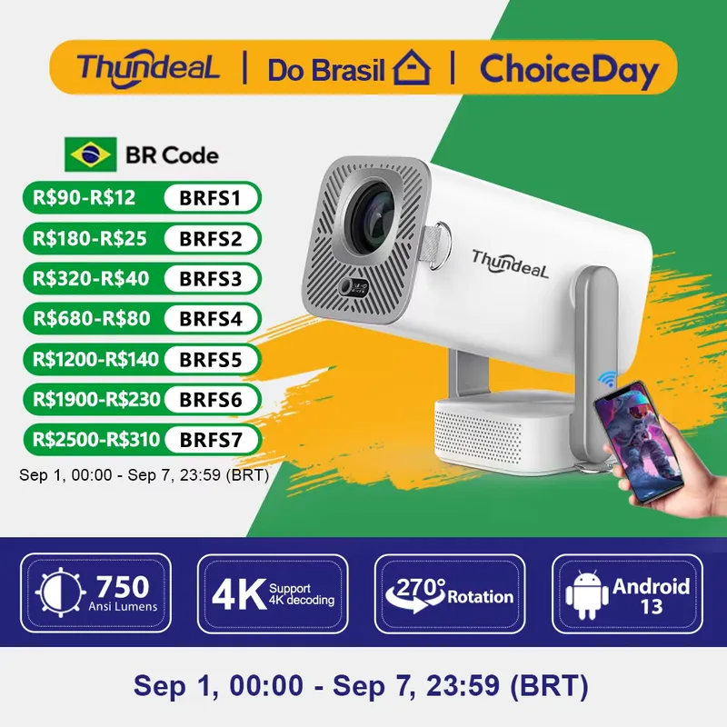 ThundeaL Mini Projetor HD 1080p 2K/4K LED Wi‑Fi Android 3D