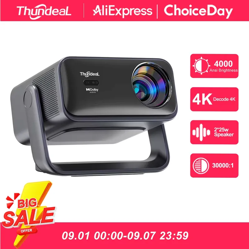 ThundeaL Projetor Portátil 4K Full HD Wi‑Fi com Controle de Voz