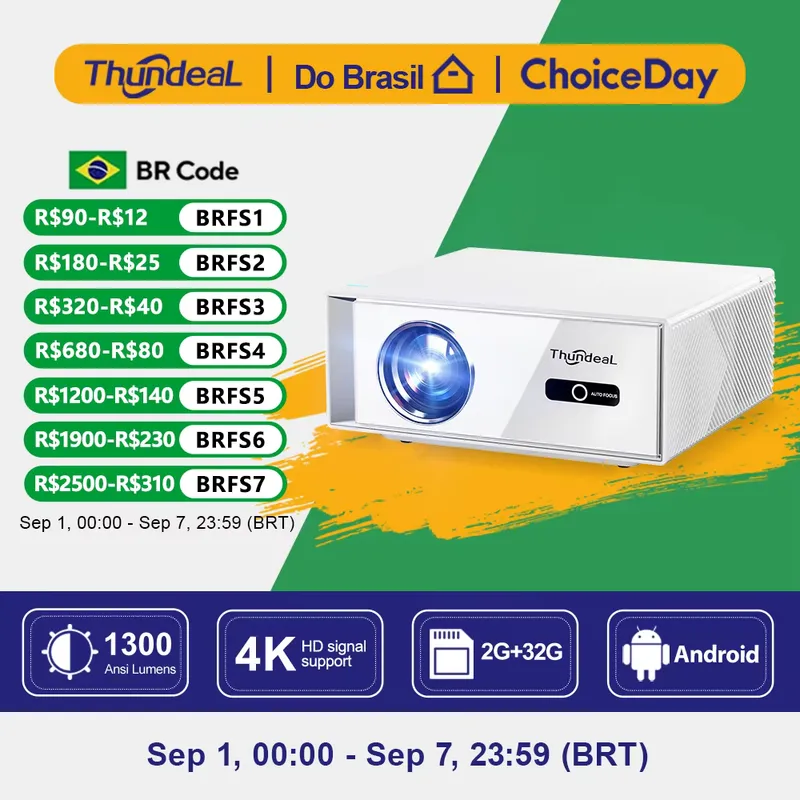 ThundeaL TD95W Projetor 4K Full HD Android Wi‑Fi 2GB/32GB