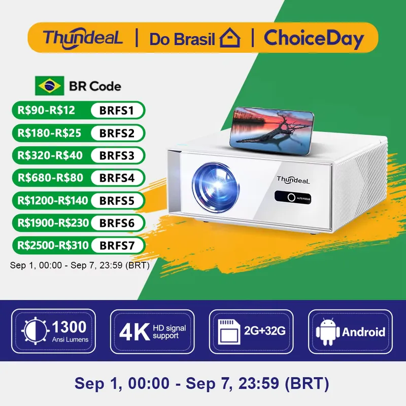 ThundeaL TD95W Projetor 4K Full HD Portátil com Android e Wi‑Fi