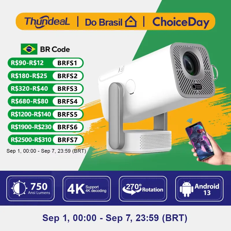 ThundeaL TD80 Pro Mini Projetor 4K Portátil com WiFi e Android