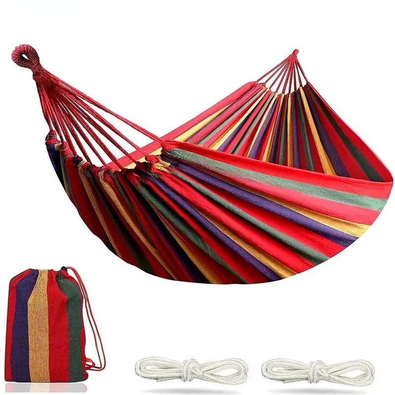 TWO TREES Red & Blue Double Canvas Hammock para 2 Pessoas