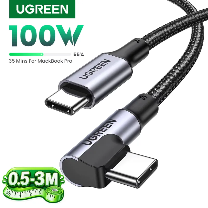 Ugreen Cabo USB-C 90 Graus 100W - Carregamento e Dados