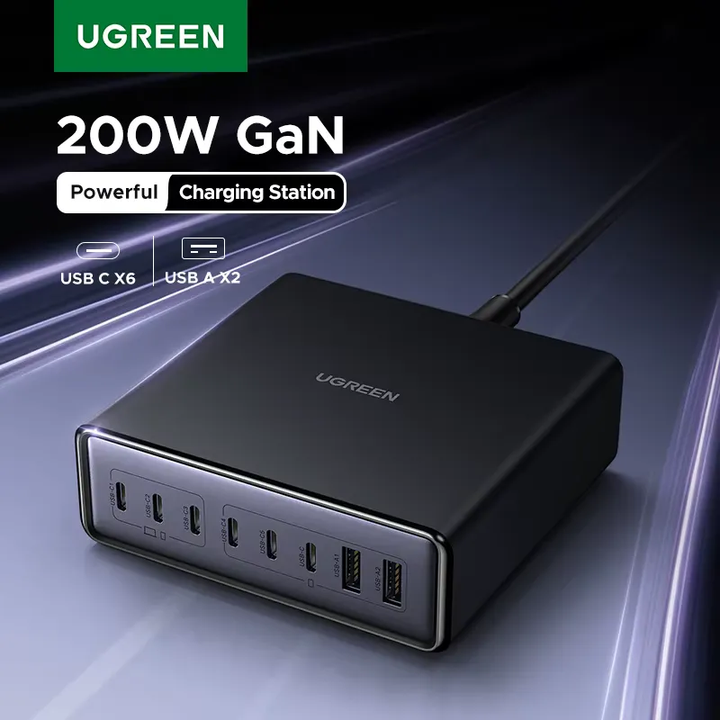 Ugreen Carregador 200W GaN 8 em 1 para Notebook e Celular