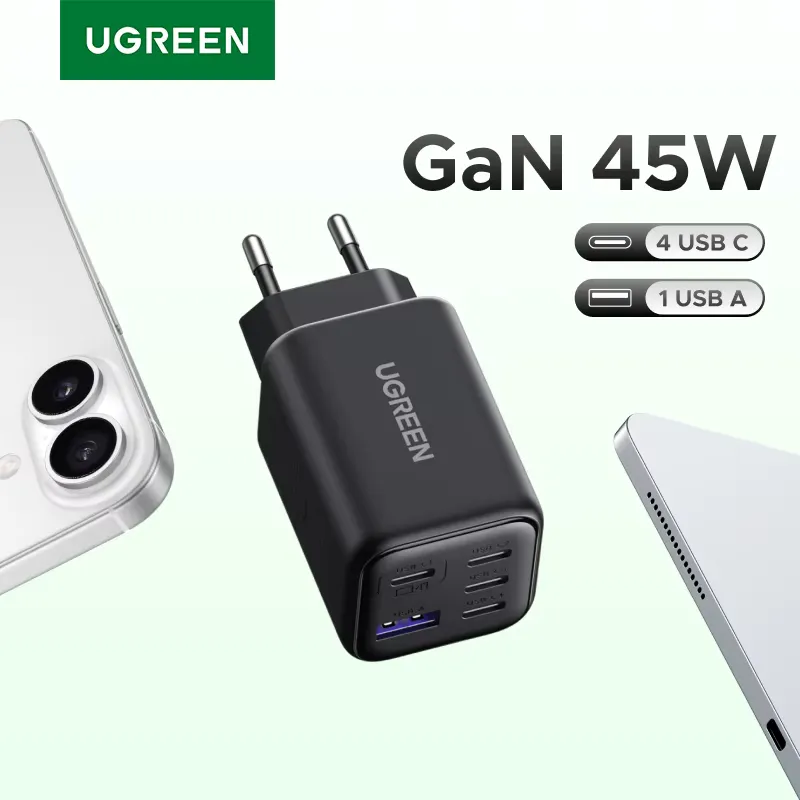 Ugreen Carregador 45W GaN 5 Portas USB-C Rápido