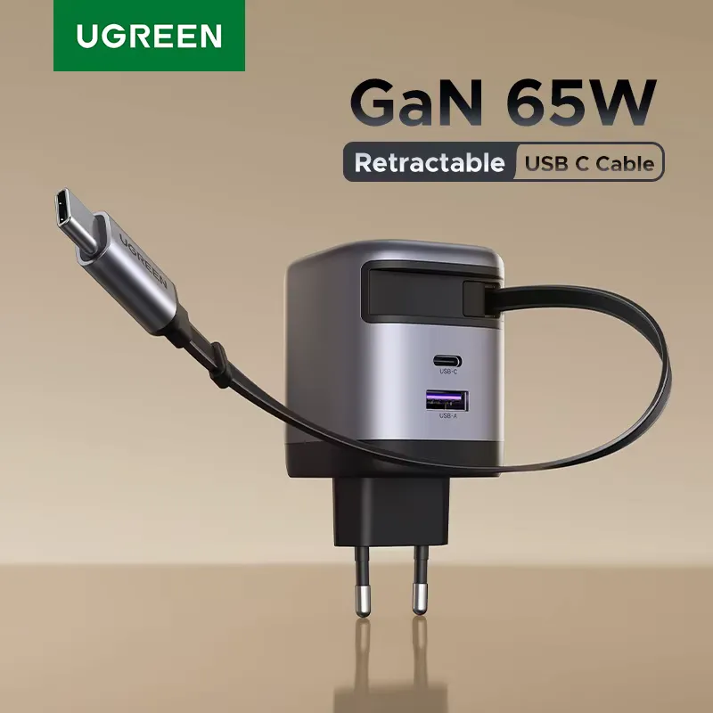 Ugreen Carregador 65W GaN com Cabo USB-C Retrátil