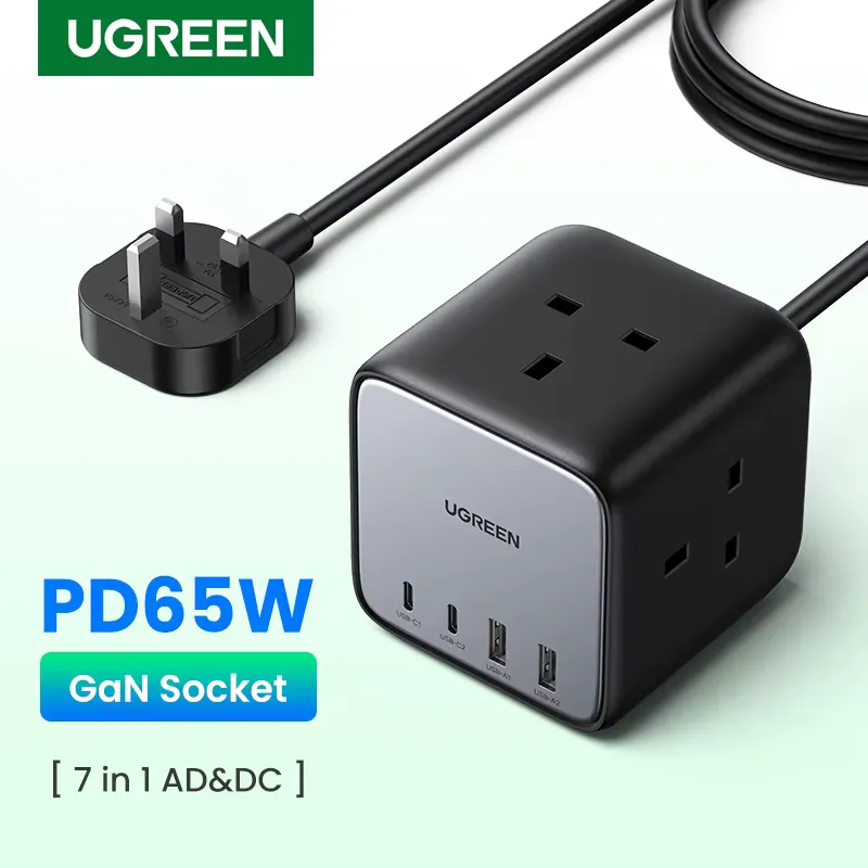 Ugreen Carregador 65W GaN com Tomada UK e Filtro