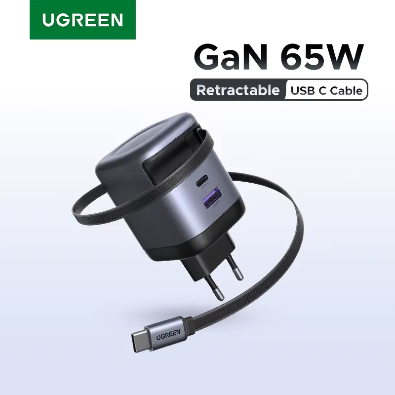 Ugreen Carregador 65W GaN USB-C com Cabo Retrátil
