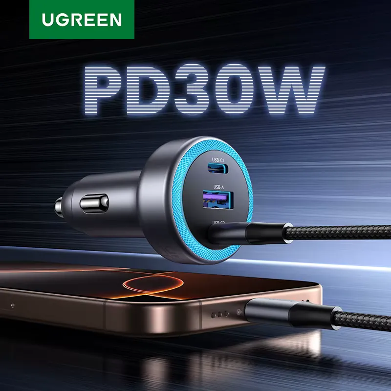 Ugreen Carregador de Carro USB-C 30W - Rápido para iPhone