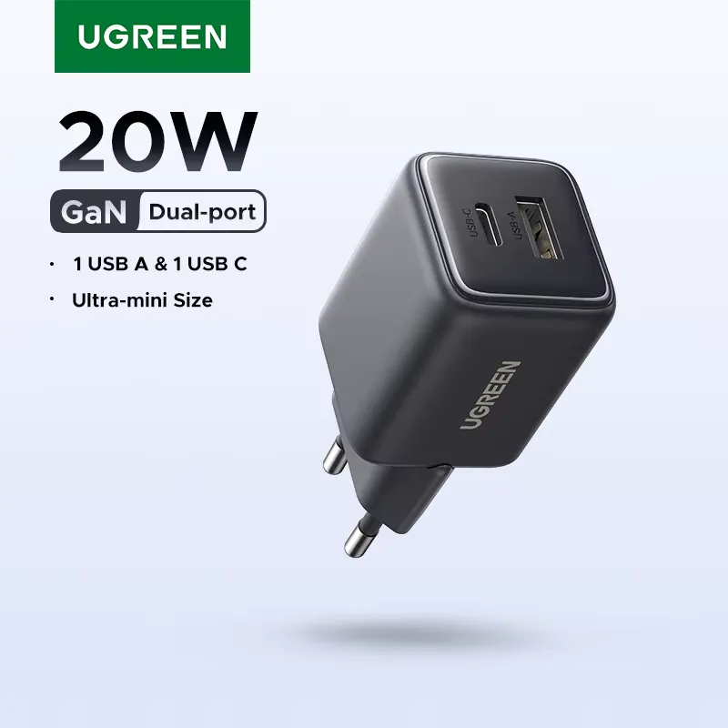 Ugreen Carregador GaN 20W USB-C PD3.0 - Compacto e Rápido
