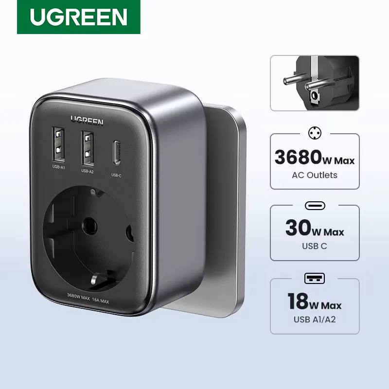Ugreen Carregador GaN 30W com Tomadas AC Múltiplas