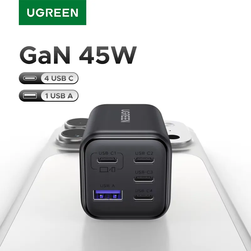 Ugreen Carregador GaN 45W 5 Portas USB-C Rápido