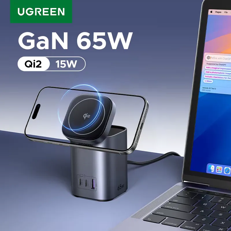 Ugreen Carregador GaN 65W com Qi2 15W Magnético