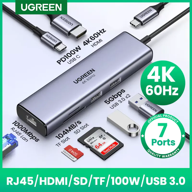 Ugreen Hub USB 7 em 1 Tipo-C 4K HDMI 100W