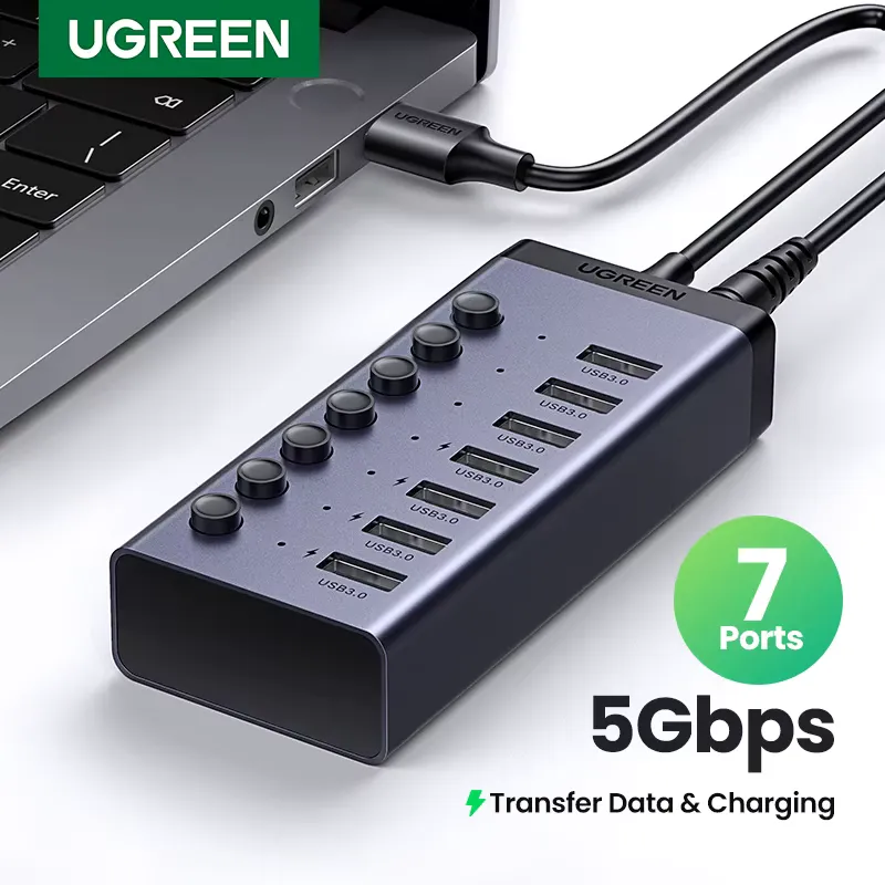 Ugreen Hub USB 7 Portas USB 3.0 5 Gbps com Interruptor