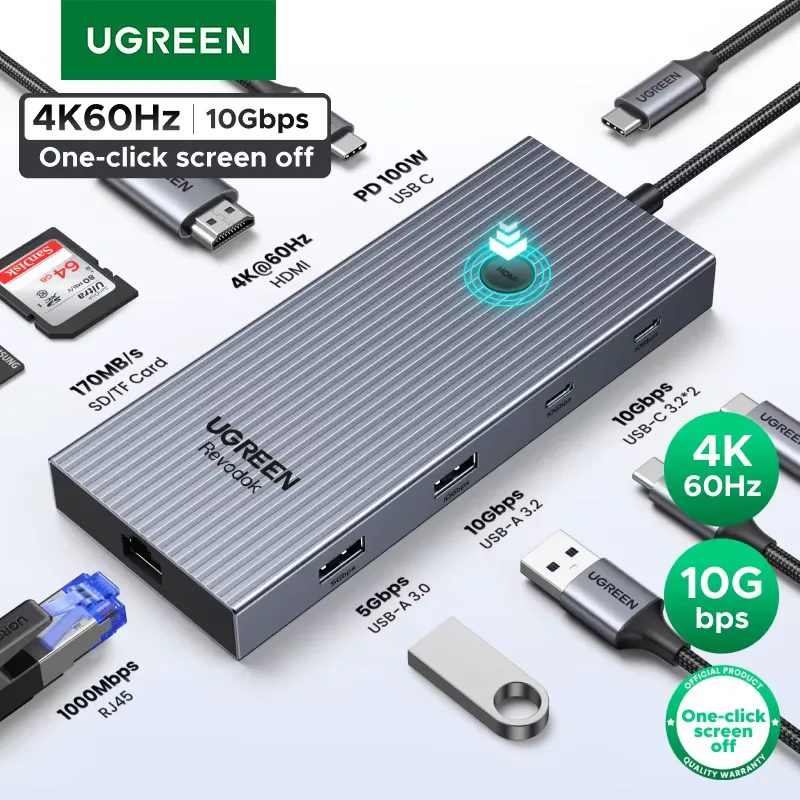 Ugreen Hub USB-C 10Gbps 4K60Hz com HDMI RJ45 PD100W
