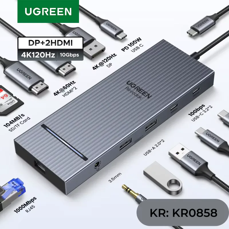 Ugreen Hub USB-C 12 em 1 com Duplo HDMI 4K e Ethernet