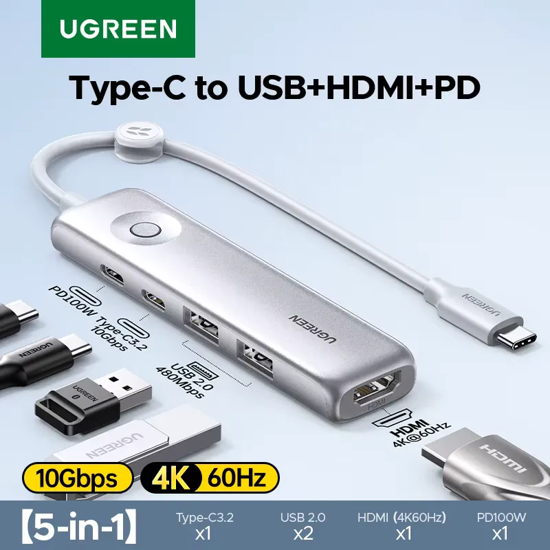 Ugreen Hub USB-C 5 em 1 com HDMI 4K e PD 100W