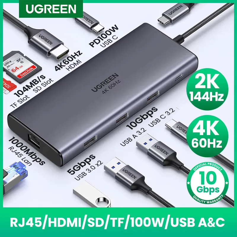 Ugreen Hub USB-C 9 em 1 com HDMI 4K e Ethernet