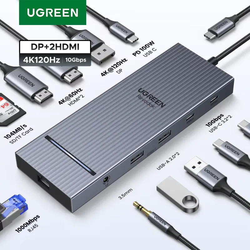 Ugreen Hub USB Tipo-C 4K com HDMI, Ethernet e USB 3.2