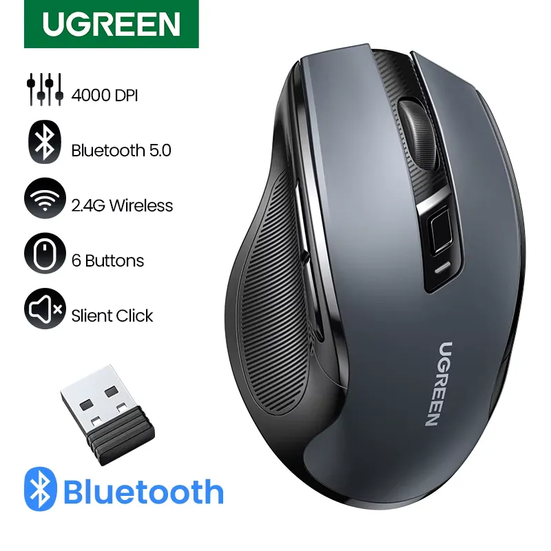 Ugreen Mouse Sem Fio Bluetooth Ergômico 4000 DPI