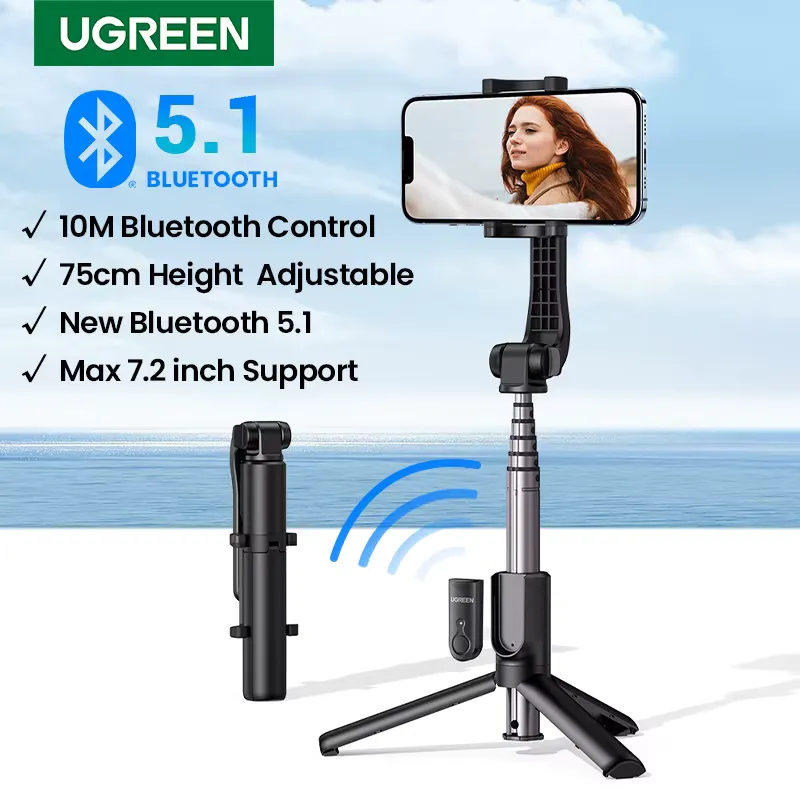 Ugreen Selfie Stick Tripé Bluetooth 750mm com Controle Remoto