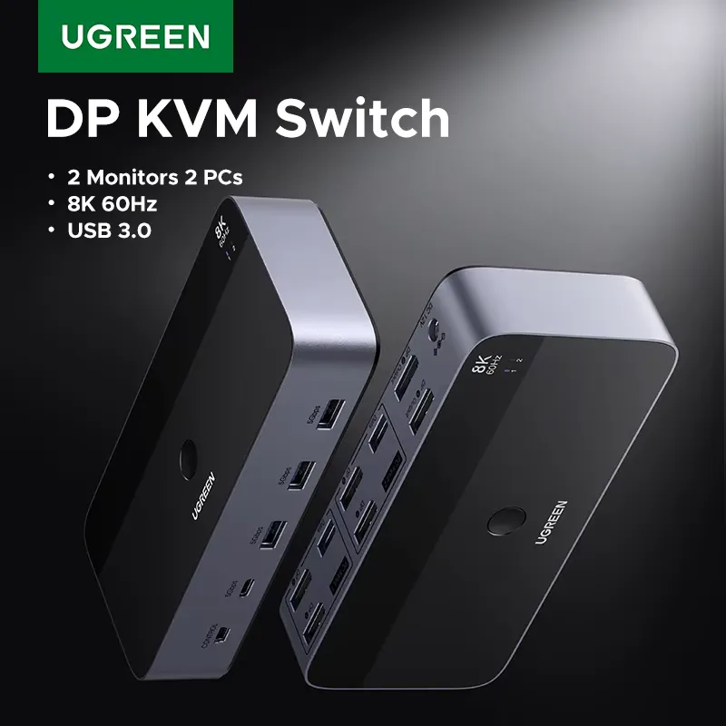 Ugreen Switch KVM 2 Monitores 8K 60Hz com USB 3.0