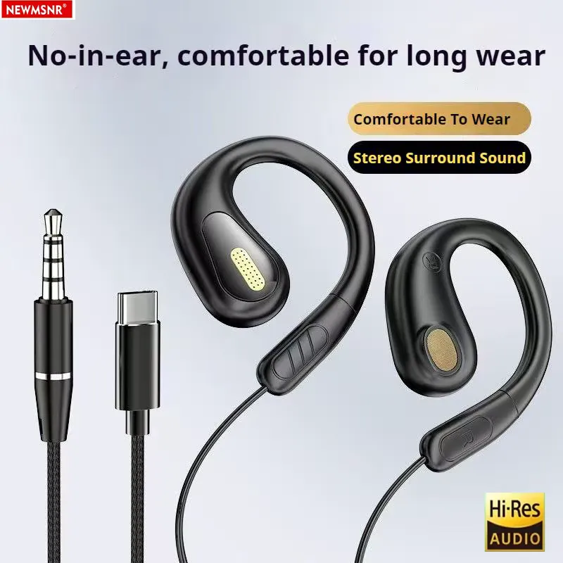 Yx2 Fone de Ouvido Clip-On com Controle Tipo C - 3.5mm, Som 9D